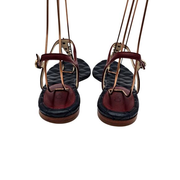 Chanel CC Star T Strap Thong Flat Sandal Navy Red Quilt Leather 40 C US 9 9.5 - Picture 5 of 12